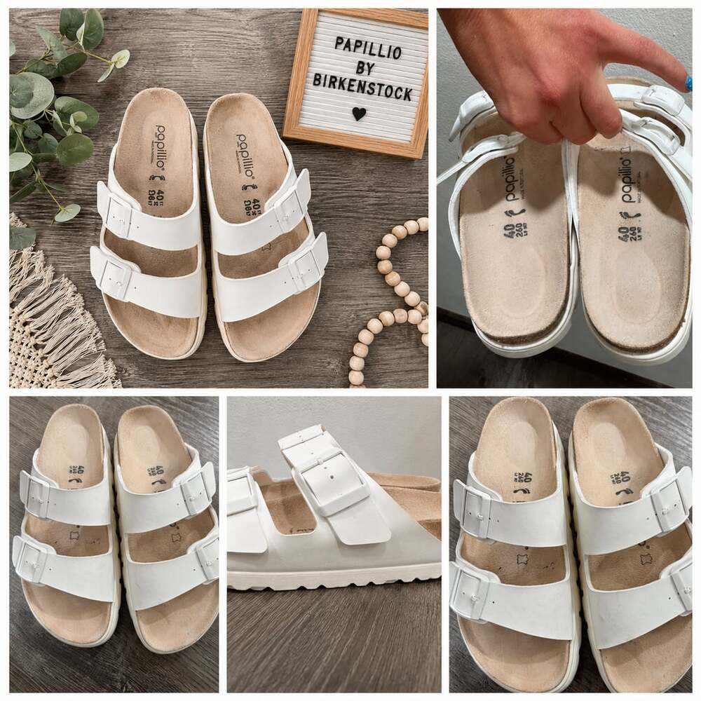 40 (9-9.5) $175 MSRP Papillio by Birkenstock Platform Slide Sandal - Eggshell